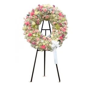 Corona de Hortensias y Rosas Rosadas